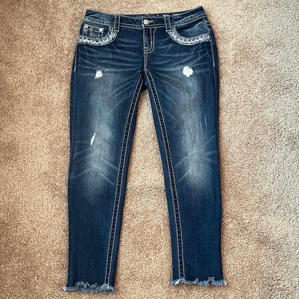Miss Me Ankle Distressed Pearl Skinny Jeans